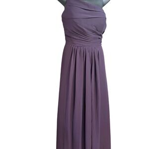 Bill levcoff one-shoulder chiffon gown wide strap ruched pleated bodice skirt 14